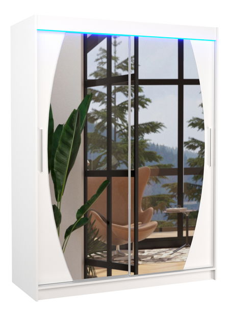 Šatní skříň Arow (bílá) (se zrcadlem)