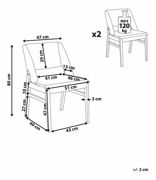 Set 2 ks jídelních židlí Baldwin (šedá)