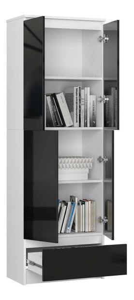 Policová skříň Renzo (bílá + lesk černý)