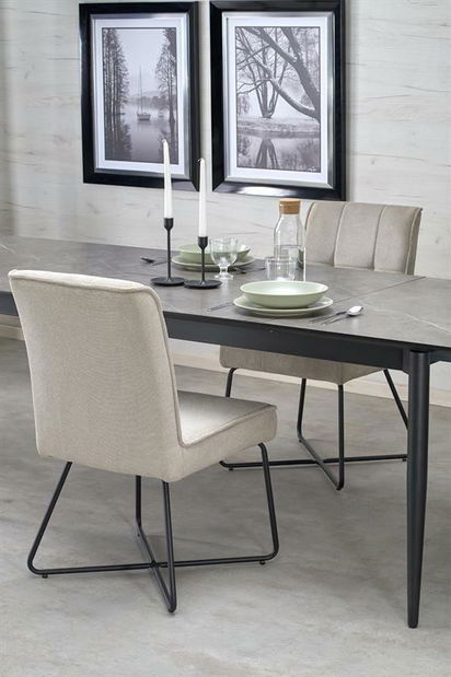 Jídelní stůl Charles (šedý mramor + černá) (pro 8 a více osob)