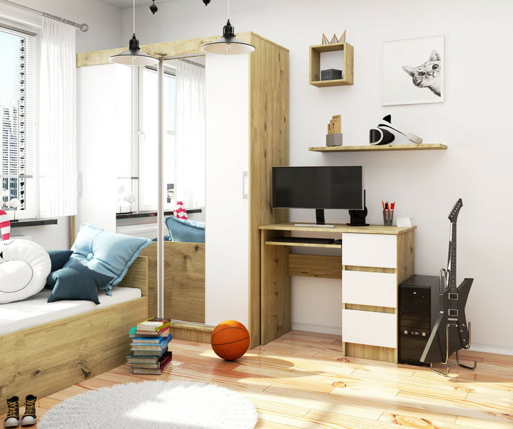 PC stolek Benicio (dub artisan + bílá) (P)