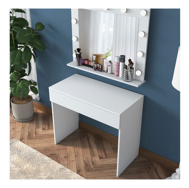 Toaletní stolek Blake 20 (se zrcadlem) (s LED osvětlením) (bílá)