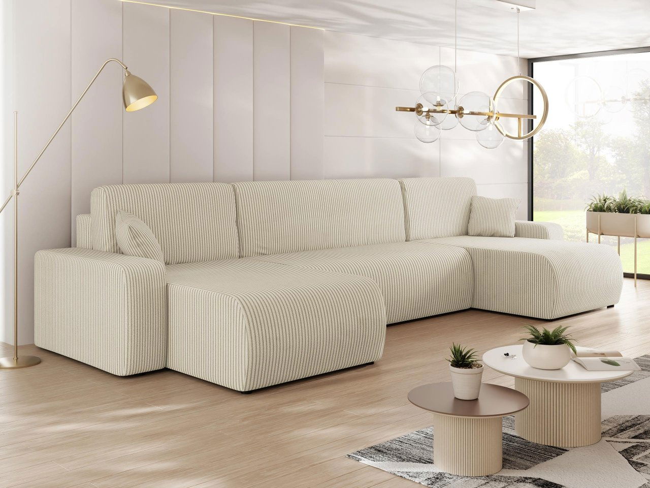 Rohová sedačka U Euston US (krémová + černá) (s úl. prostorem)