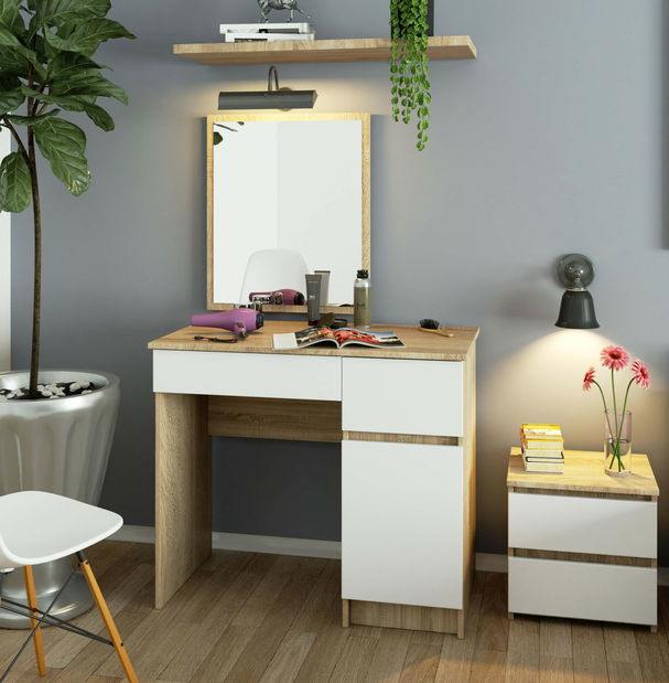 Toaletní stolek Pritha (dub sonoma + bílá)