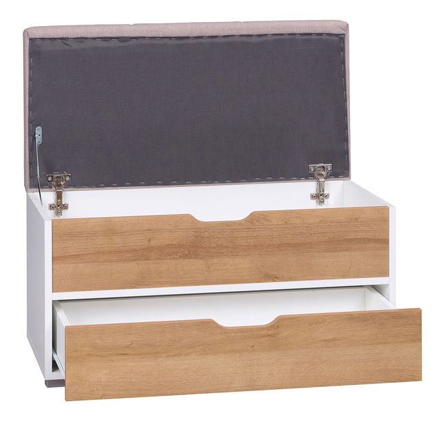 Komoda se sedadlem Mirjan Luna Mirjan MN04 (Bílá + Dub zlatý + Avellino 808)