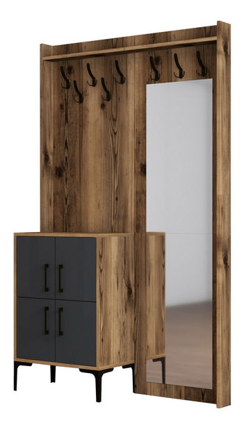 Předsíňová stěna Betina BC (Ořech + Antracit) (se zrcadlem)