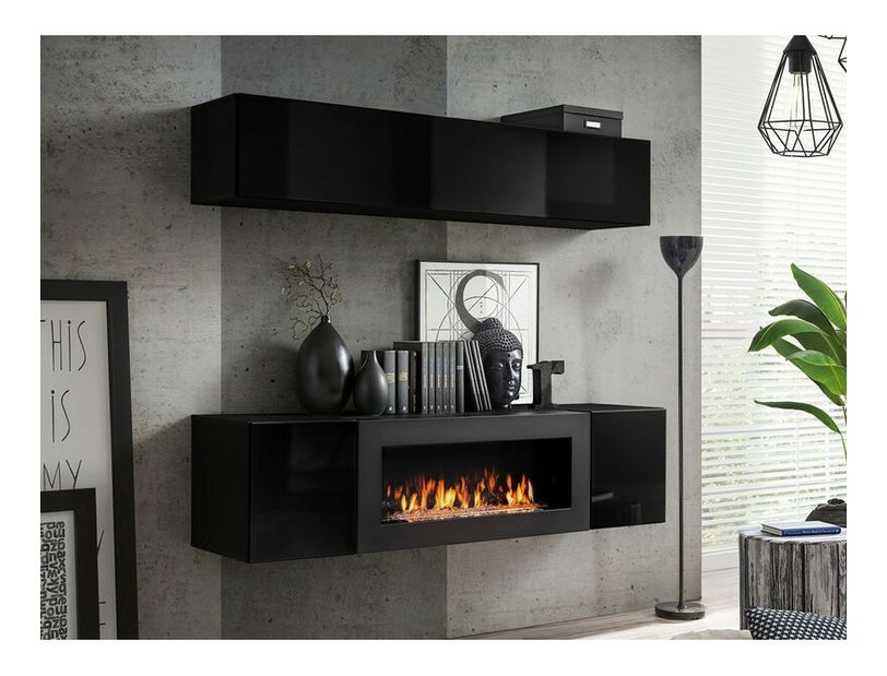 Obývací stěna Ferryhill CC FY N1 (černá) (s biokrbem) *výprodej