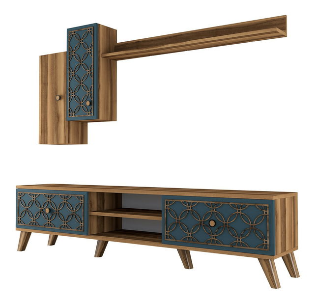 Obývací stěna Clara (Ořech + Modrá)