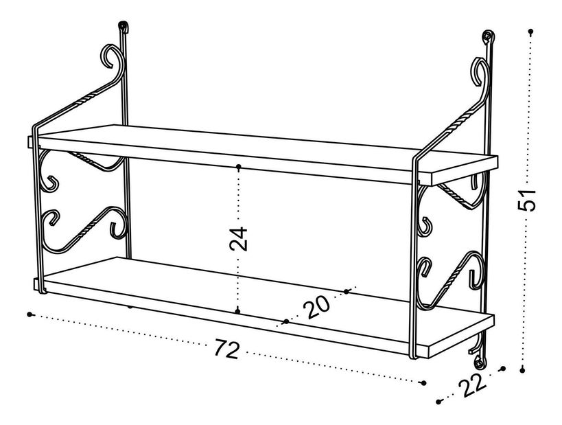 Nástěnná police Serra 1 (hnědá)