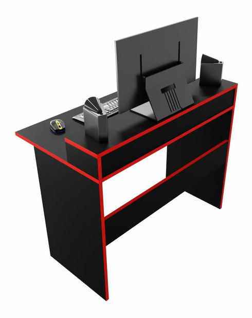 Herní pc stůl Adapt (černá + červená) (bez osvětlení)
