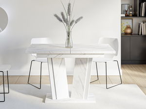 Rozkládací jídelní stůl Ledysa II (mramor bílý + lesk bílý) (pro 2-6 osob)
