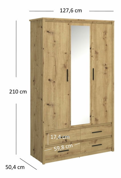 Šatní skříň Andra 3D4S (dub artisan)