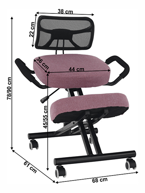 Ergonomická kancelářská židle Rusu (růžová + černá)