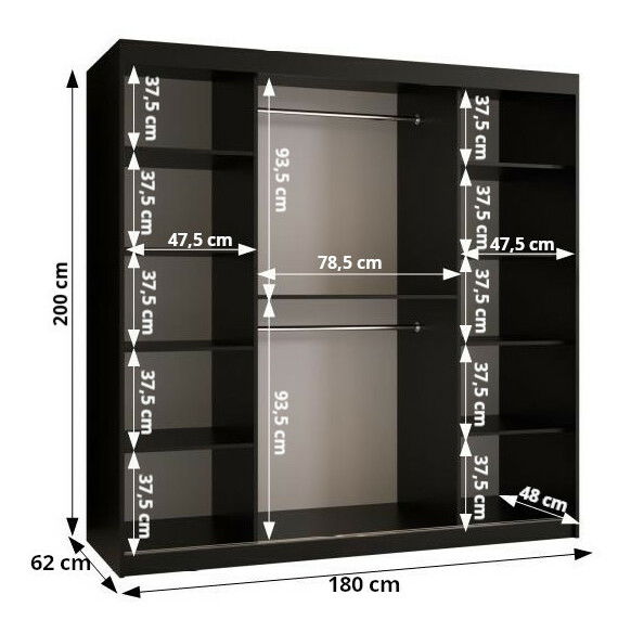 Šatní skříň 180 cm Boomer 3 (černá)