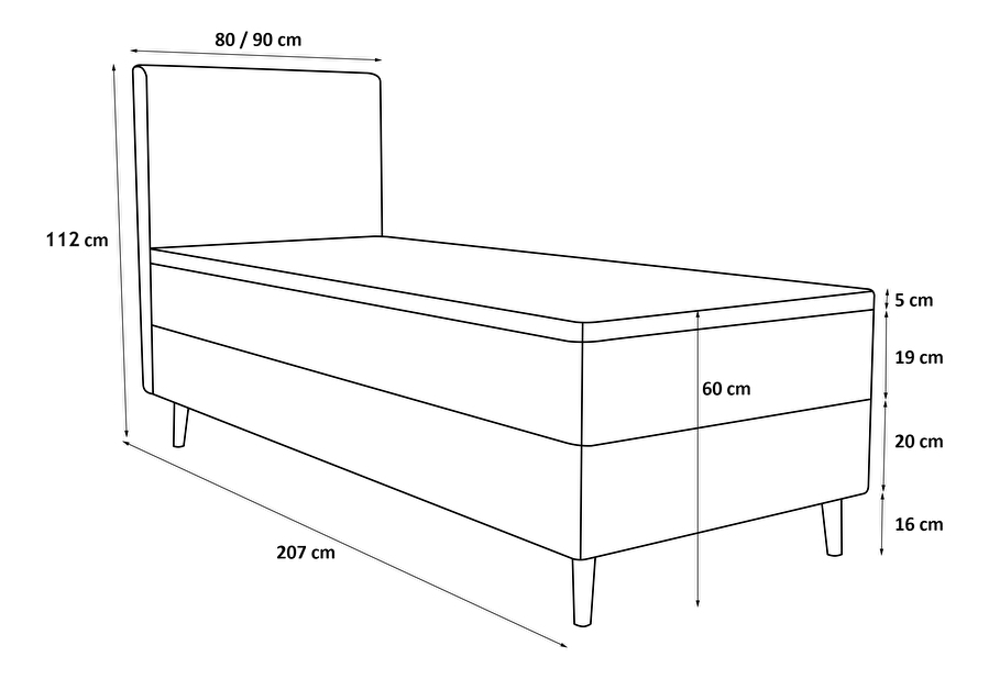 Jednolůžková postel 90 cm Napoli Bonell (bílá) (s roštem, s úl. prostorem)