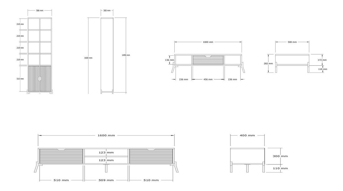 Souprava nábytku do obývacího pokoje Lifalona (dub safírový + bílá + černá)