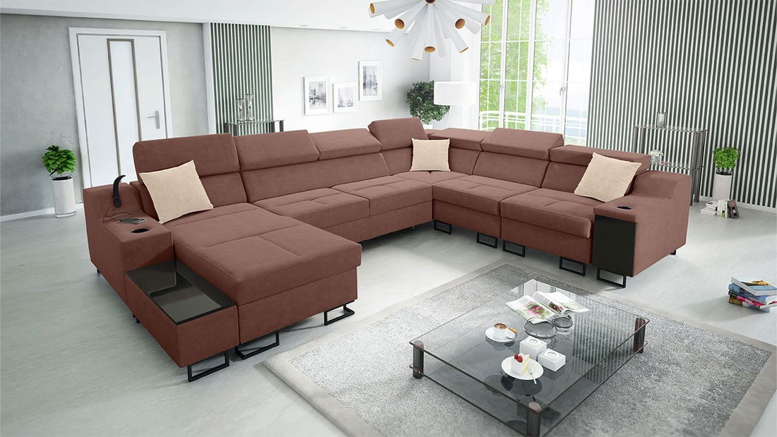 Rohová sedačka U Pesaruna VIII (terakota + béžová) (s úl. prostorem) (L)