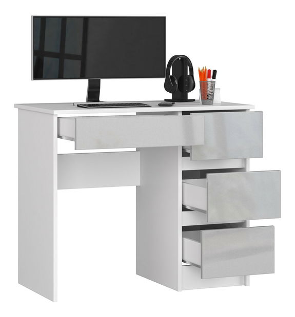 PC stolek Benicio II (bílá + metalický lesk) (P)