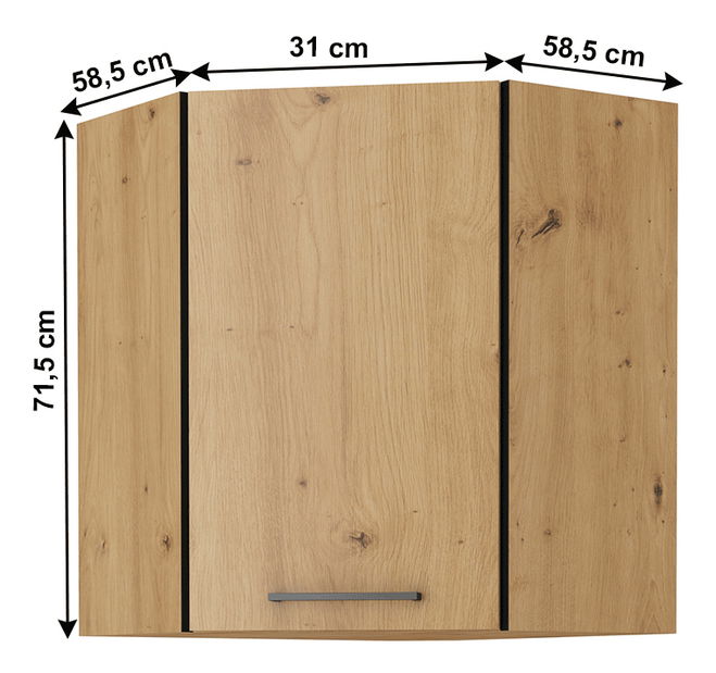 Rohová horní kuchyňská skříňka Meriel 60/60 GN-72 1F (černá + dub artisan)