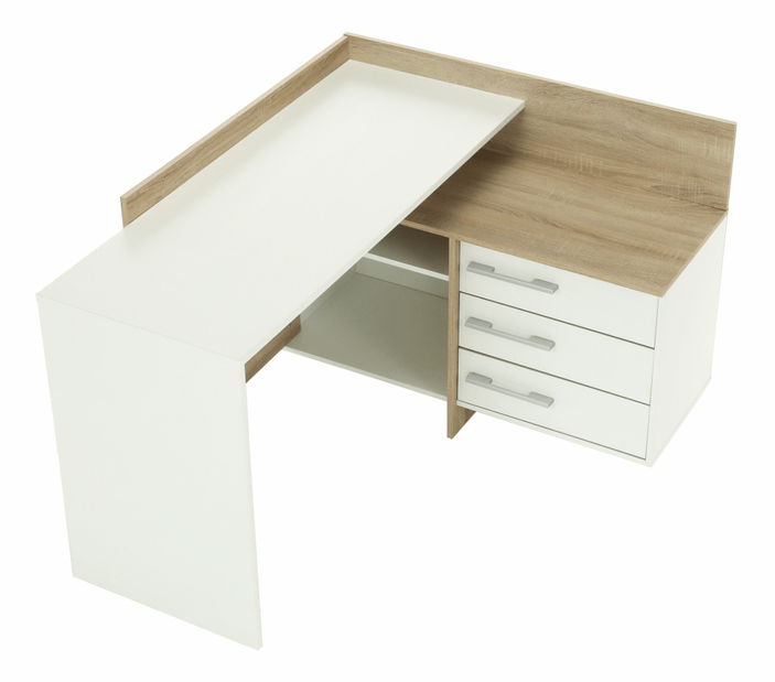 Rohový PC stolek Teny (bílá + dub sonoma)