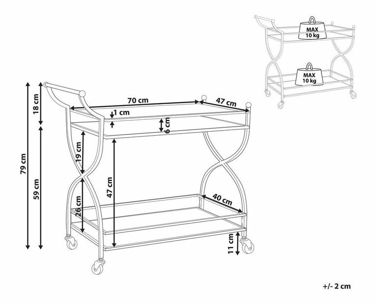 Servírovací stolek Larza (zlatá)