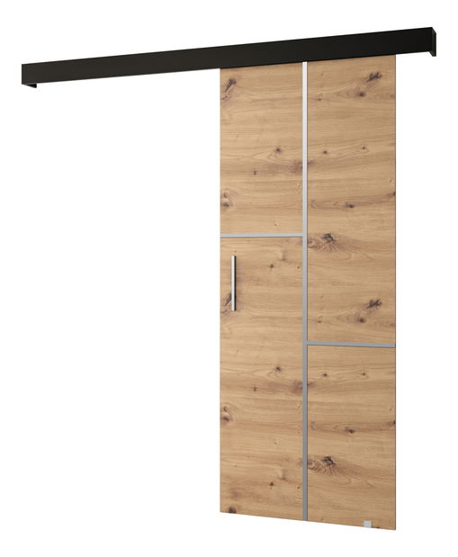 Posuvné dveře 90 cm Sharlene VII (dub artisan + černá matná + stříbrná)