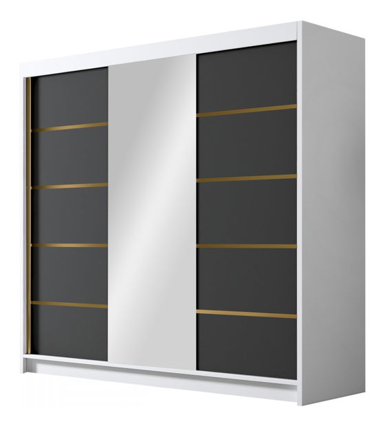 Šatní skříň s posuvnými dveřmi Fozzurt VI 200 (kašmír + zlatá) (se zrcadlem)