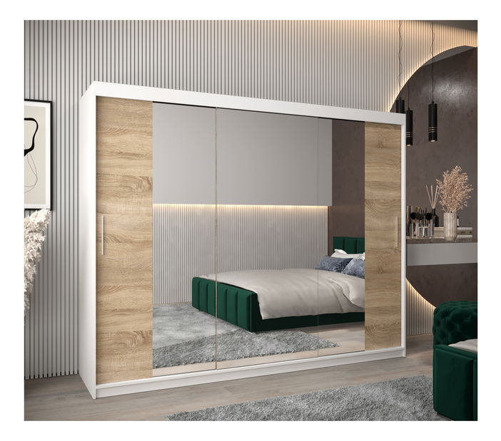 Šatní skříň 250 cm Toki 2 (Bílá matná + Dub sonoma)
