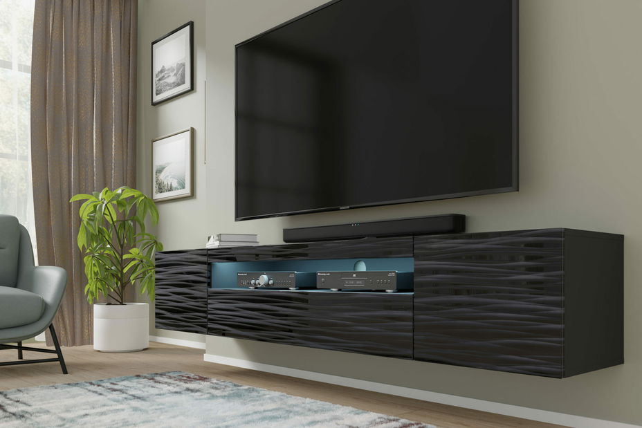 TV stolek/skříňka Aurora 200 (sahara černá) (s LED osvětlením)