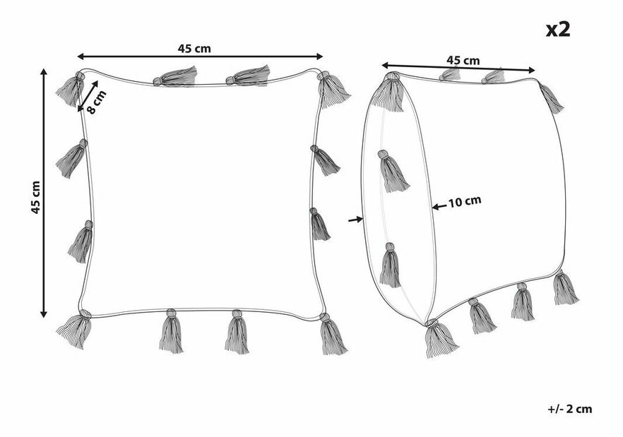 Sada 2 ozdobných polštářů 45 x 45 cm Toren (růžová)