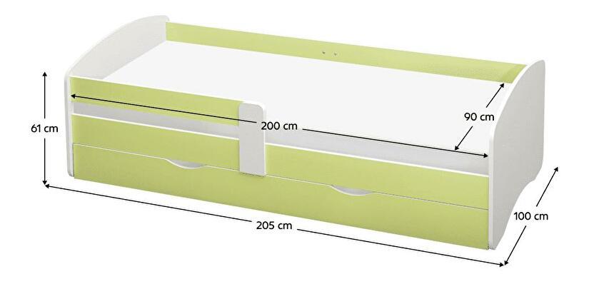 Jednolůžková postel 90 cm Carecen (zelená + bílá) (s roštem) (s úl. prostorem)