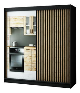 Šatní skříň 200 cm Ladonna 2 (černá matná) (se zrcadlem)