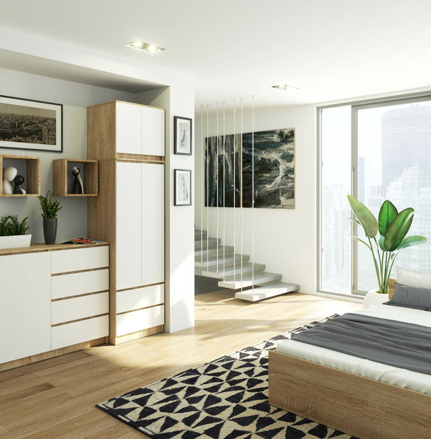 Šatní skříň Slots (dub sonoma + bílá) (s nástavbou)