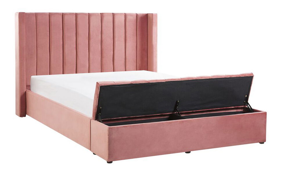 Manželská postel 160 cm NAIROBI (textil) (růžová) (s roštem)