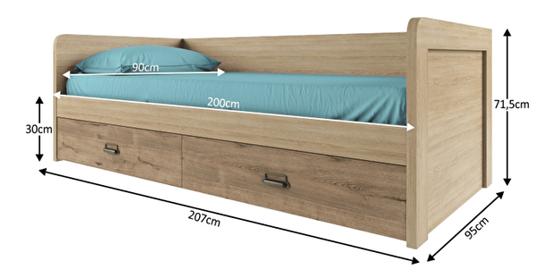 Jednolůžková postel 90 cm Mirach 2S/90 (s roštem a úl. prostorem)