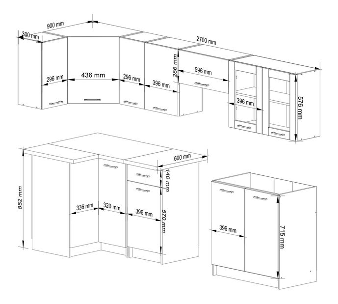 Rohová kuchyňská sestava 300 cm Ozara III B (beton)