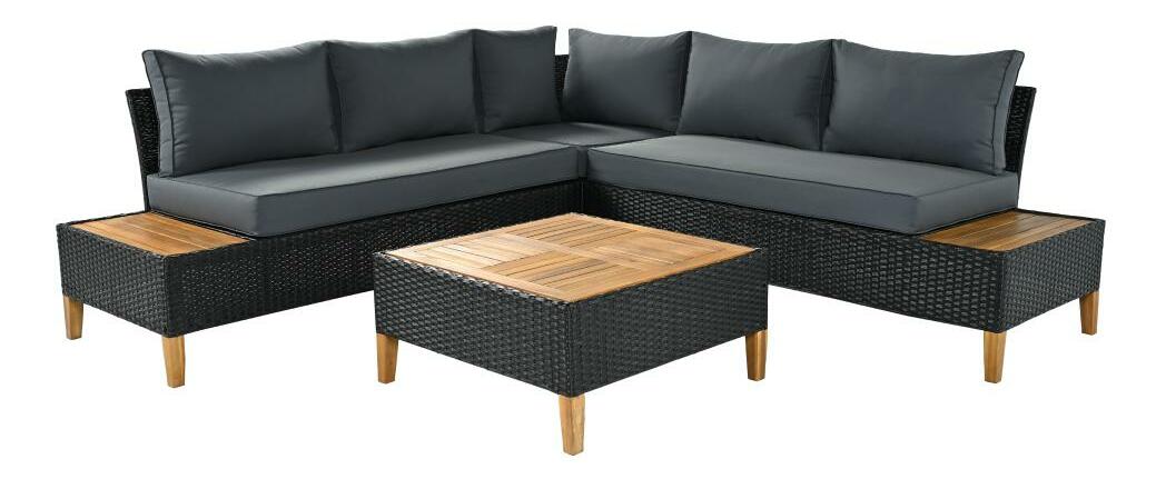 Zahradní ratanový set Malcolm (černá + šedá + přírodní)