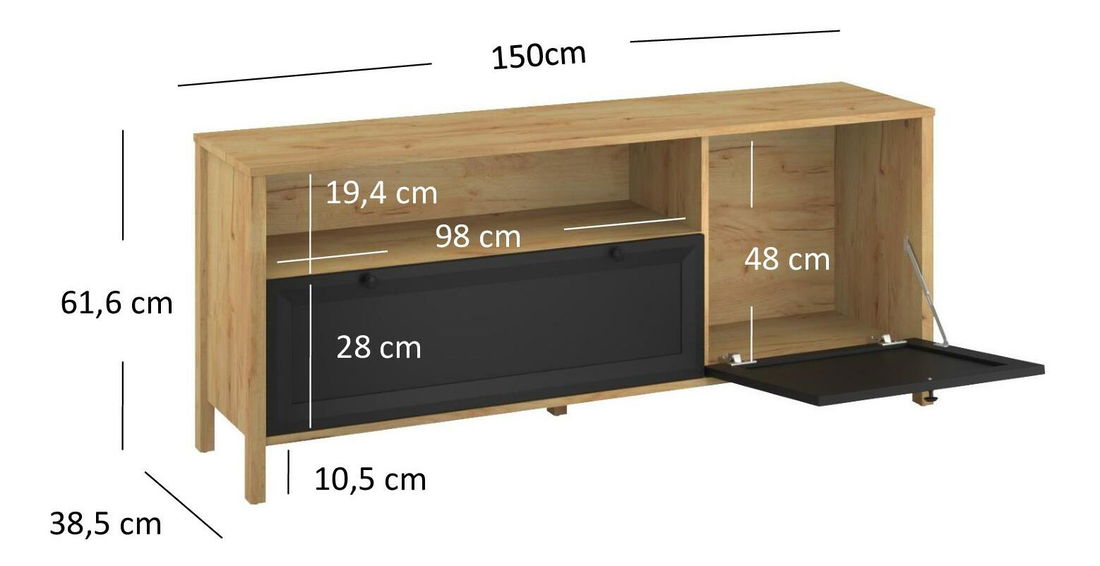 TV skříňka Bruselas (dub craft zlatý + černá)