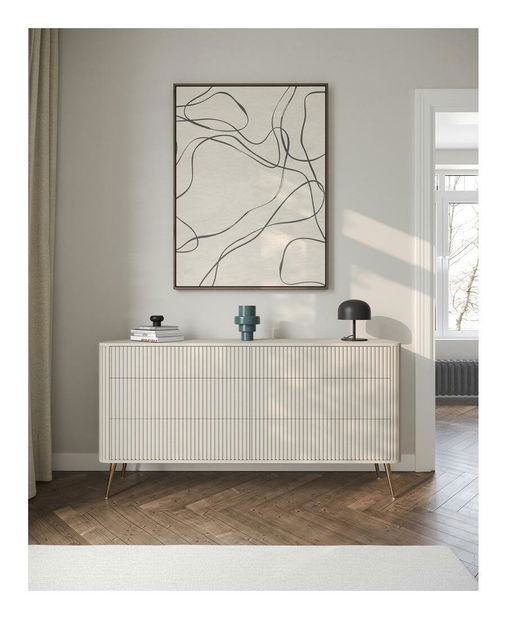 Komoda Oglio O2 (šedobéžová + zlatá)