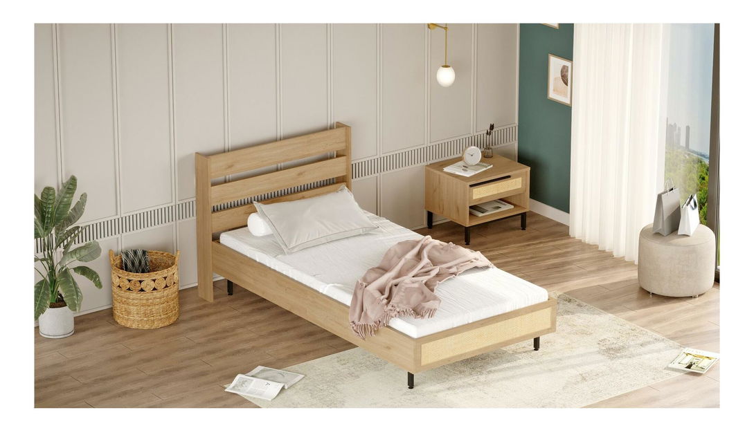 Jednolůžková postel s nočním stolkem 90 cm Otto 22 (ořech + dub)