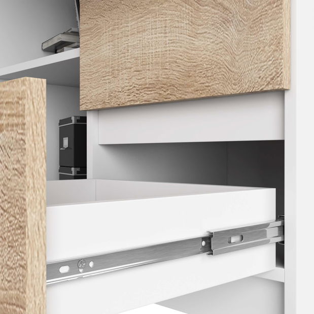 Rohový PC stolek Bodhi (bílá + dub sonoma) (P)