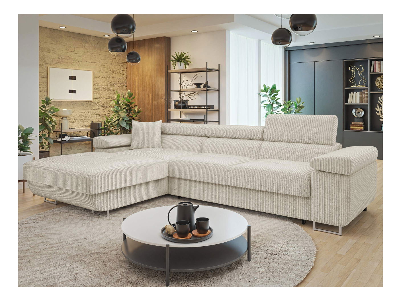 Rohová sedačka Terazuro Mini S (krémová) (s úl. prostorem) (L)