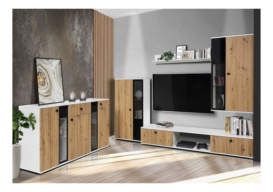 Komoda Saul (dub artisan + bílá) (bez osvětlení)