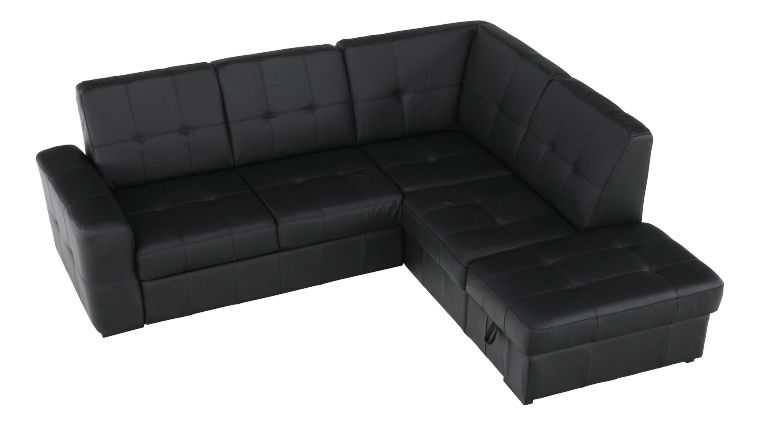 Kožená rohová sedací souprava Thaldia (černá) (P)