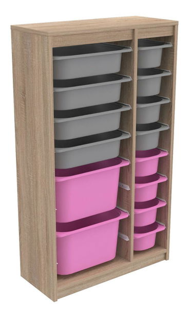 Organizér na hračky Dremonka 6 (dub sonoma + šedá + růžová)