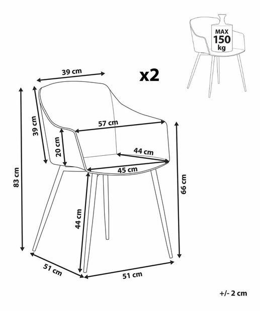 Set 2 ks jídelních židlí Fonza (bílá)