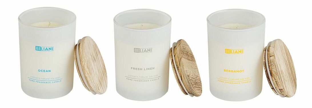 Sada 3 ks vonných svíček oceán/bergamot/svěží prádlo Saturnus (bílá)