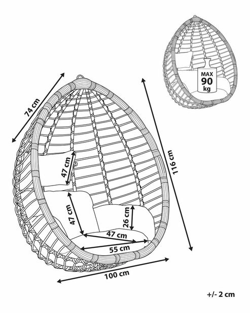 Závěsné křeslo TOLIO (polyratan) (černá)