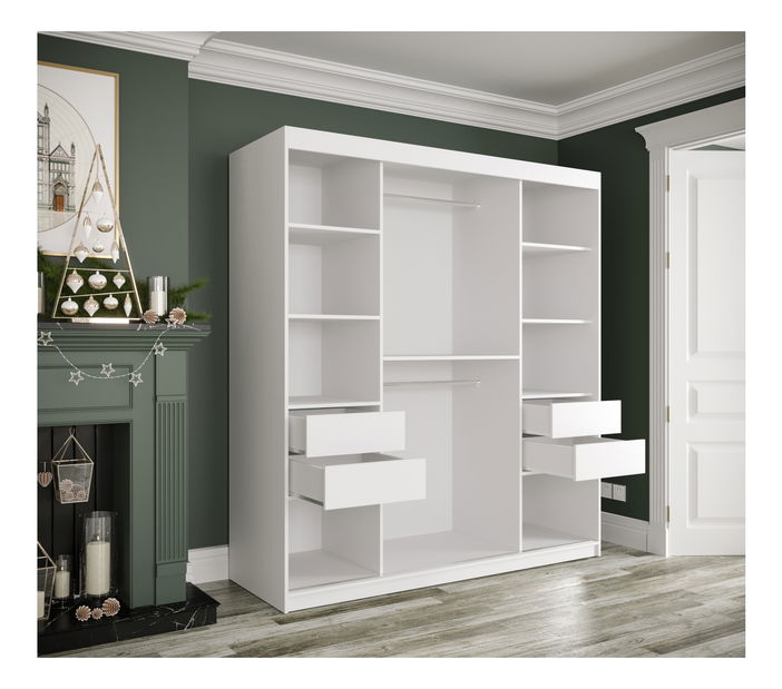 Šatní skříň 180 cm Marbelo T2 (matná bílá + bílý mramor)