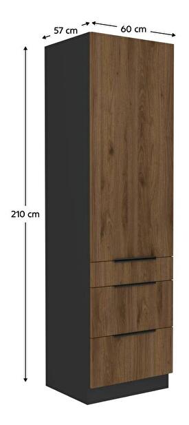 Vysoká kuchyňská skříň Monzesa 60 DKS 210 3S1F (ořech okapi + černá)
